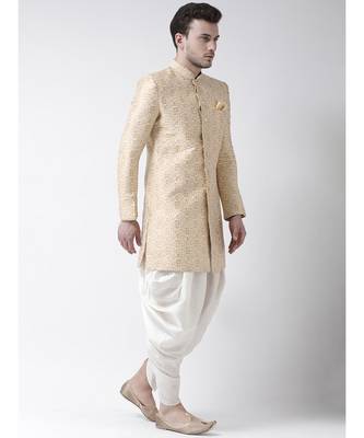 Jacquard Silk Cream Color Sherwani with Patiala set 3