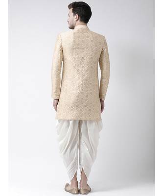Jacquard Silk Cream Color Sherwani with Patiala set 4