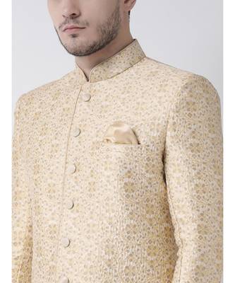 Jacquard Silk Cream Color Sherwani with Patiala set 5