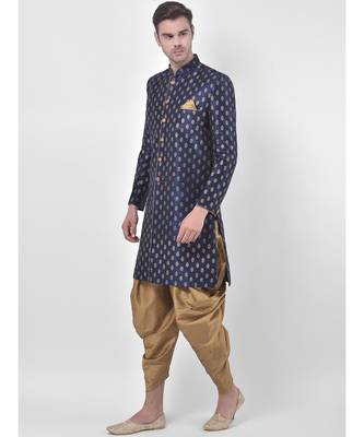 Dupion Silk Printed Navy Blue Color Sherwani with Patiala set 2