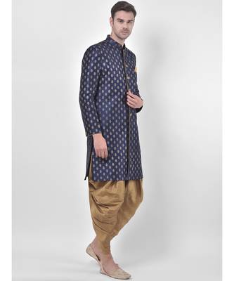 Dupion Silk Printed Navy Blue Color Sherwani with Patiala set 3