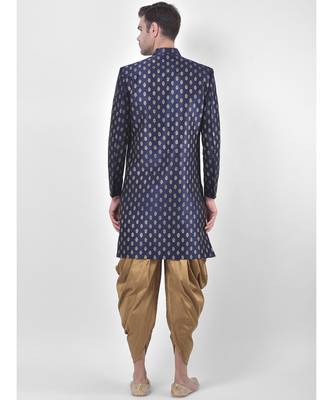 Dupion Silk Printed Navy Blue Color Sherwani with Patiala set 4