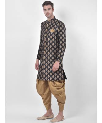 Dupion Silk Printed Black Color Sherwani with Patiala set 2