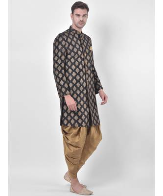 Dupion Silk Printed Black Color Sherwani with Patiala set 3
