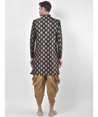 Dupion Silk Printed Black Color Sherwani with Patiala set 4