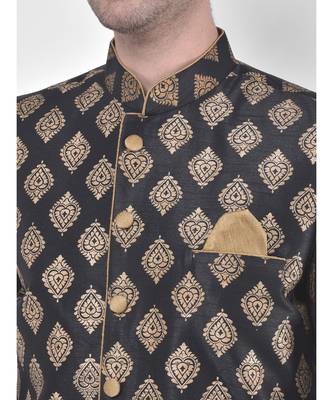 Dupion Silk Printed Black Color Sherwani with Patiala set 5
