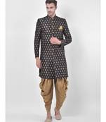 Dupion Silk Printed Black Color Sherwani with Patiala set