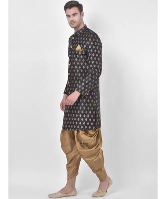 Dupion Silk Printed Black Color Sherwani with Patiala set 2