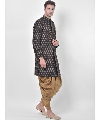 Dupion Silk Printed Black Color Sherwani with Patiala set 3