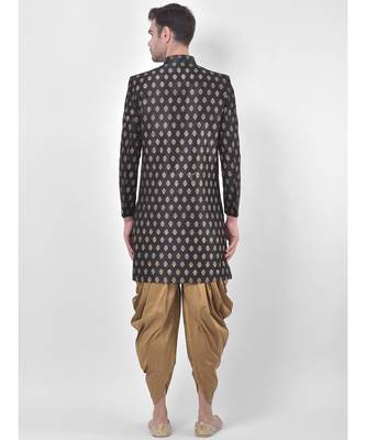 Dupion Silk Printed Black Color Sherwani with Patiala set 4