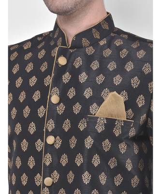 Dupion Silk Printed Black Color Sherwani with Patiala set 5