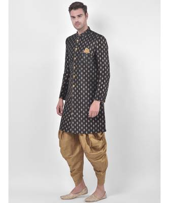 Dupion Silk Printed Black Color Sherwani with Patiala set 2
