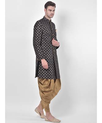 Dupion Silk Printed Black Color Sherwani with Patiala set 3