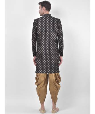 Dupion Silk Printed Black Color Sherwani with Patiala set 4