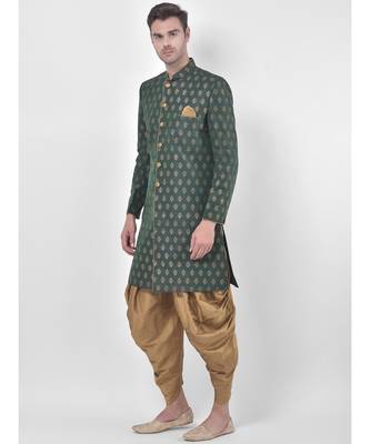 Dupion Silk Printed Deep Green Color Sherwani with Patiala set 2