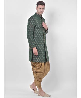 Dupion Silk Printed Deep Green Color Sherwani with Patiala set 3