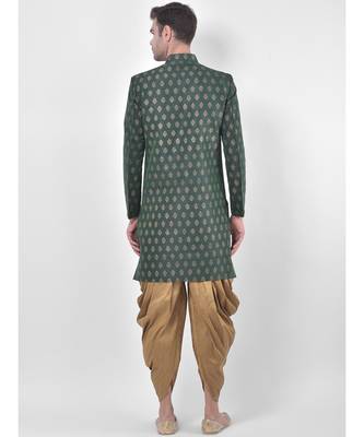 Dupion Silk Printed Deep Green Color Sherwani with Patiala set 4