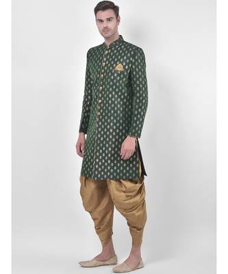 Dupion Silk Printed Deep Green Color Sherwani with Patiala set 2