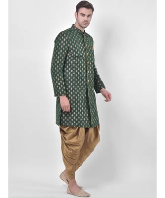 Dupion Silk Printed Deep Green Color Sherwani with Patiala set 3