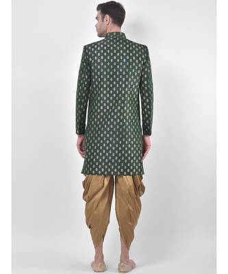 Dupion Silk Printed Deep Green Color Sherwani with Patiala set 4