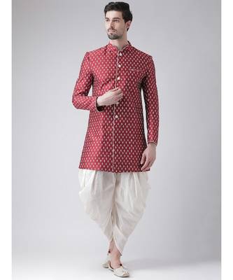 Dupion Silk Printed Red Color Sherwani with Patiala set 1