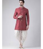 Dupion Silk Printed Red Color Sherwani with Patiala set