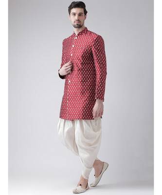 Dupion Silk Printed Red Color Sherwani with Patiala set 2