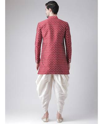 Dupion Silk Printed Red Color Sherwani with Patiala set 3