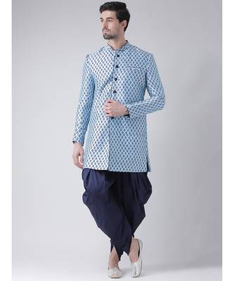 Dupion Silk Printed Sky Blue Color Sherwani with Patiala set 1