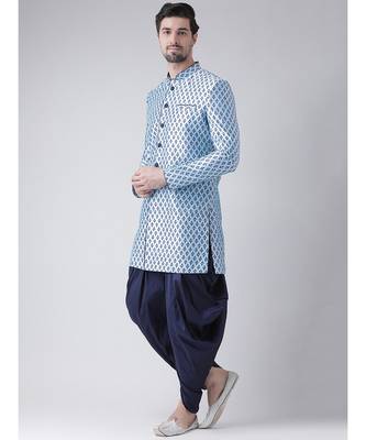 Dupion Silk Printed Sky Blue Color Sherwani with Patiala set 2