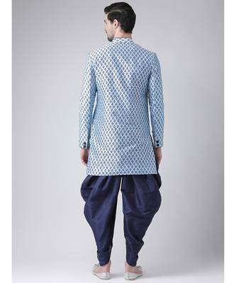 Dupion Silk Printed Sky Blue Color Sherwani with Patiala set 3