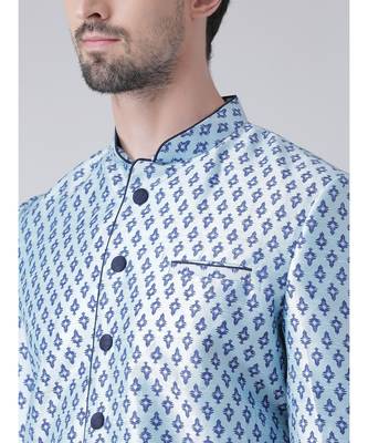 Dupion Silk Printed Sky Blue Color Sherwani with Patiala set 4