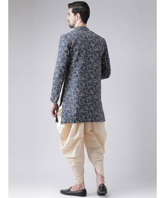 Dupion Silk Printed Navy Blue Color Sherwani with Patiala set 3