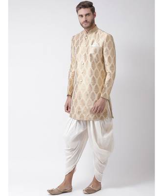 Jacquard Silk Cream Color Sherwani with Patiala set 2