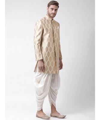 Jacquard Silk Cream Color Sherwani with Patiala set 3