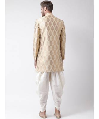 Jacquard Silk Cream Color Sherwani with Patiala set 4