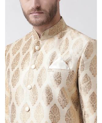 Jacquard Silk Cream Color Sherwani with Patiala set 5