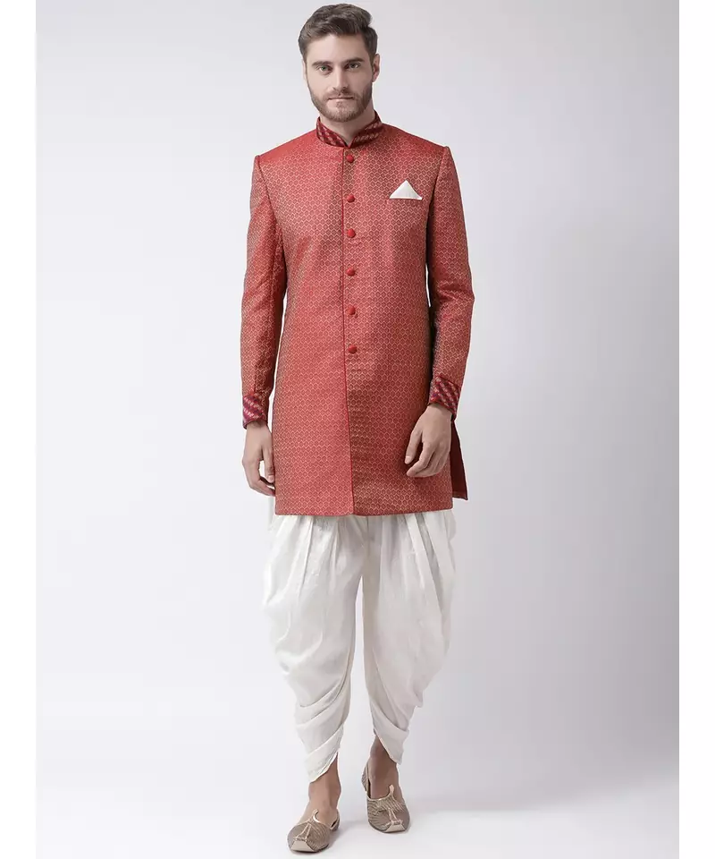 Jacquard Silk Maroon Color Sherwani with Patiala set