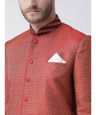 Jacquard Silk Maroon Color Sherwani with Patiala set 5