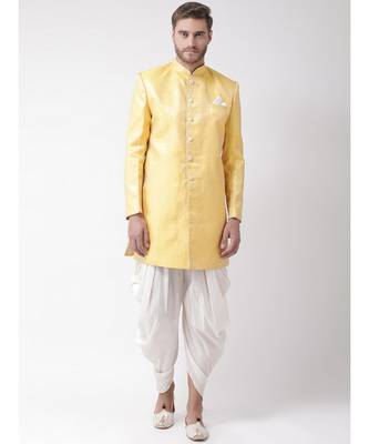 Jacquard Silk Yellow Color Sherwani with Patiala set 1