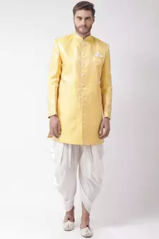 Jacquard Silk Yellow Color Sherwani with Patiala set
