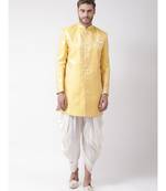 Jacquard Silk Yellow Color Sherwani with Patiala set