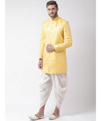 Jacquard Silk Yellow Color Sherwani with Patiala set 2