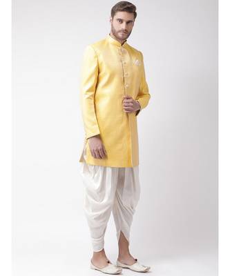 Jacquard Silk Yellow Color Sherwani with Patiala set 3