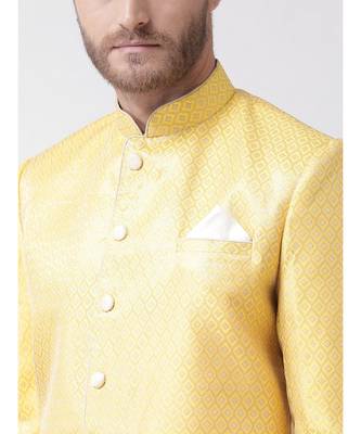 Jacquard Silk Yellow Color Sherwani with Patiala set 5