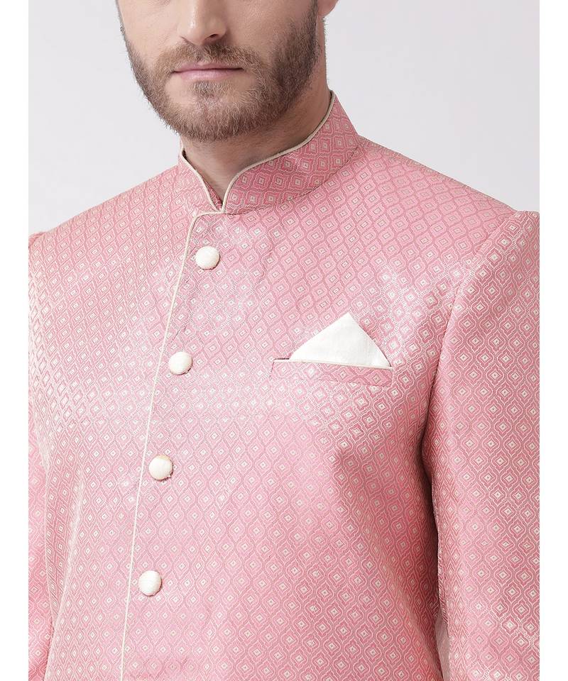 Jacquard Silk Pink Color Sherwani with Patiala set