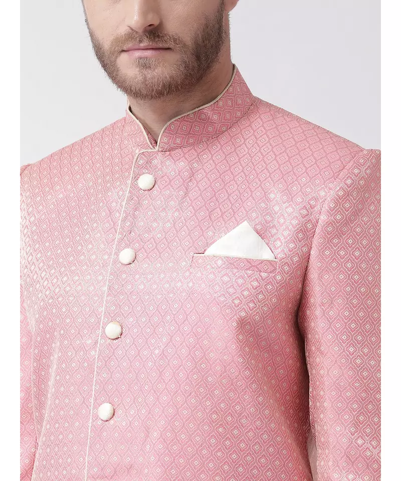 Jacquard Silk Pink Color Sherwani with Patiala set