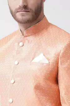 Jacquard Silk Orange Color Sherwani with Patiala set