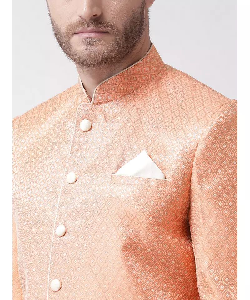 Jacquard Silk Orange Color Sherwani with Patiala set