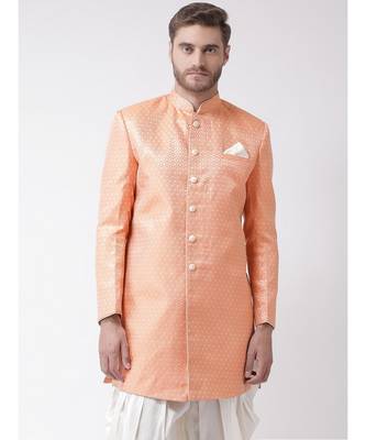 Jacquard Silk Orange Color Sherwani with Patiala set 1